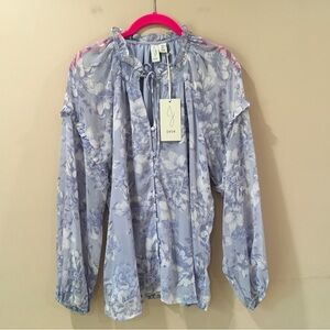 Joie Womens M Blue Pastel Floral Printed  Blouse top Cottage Romantic Feminine